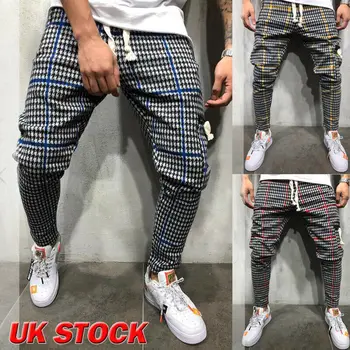 

Fashion Men's Sport Long Pants Gym Slim Fitness Trousers 2019 New Running Joggers Stripe Plaid Sweatpants M-3XL