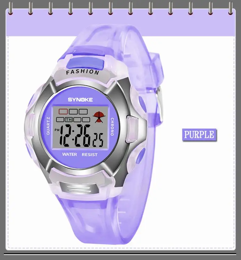 SYNOKE детские электронные часы для мальчиков и девочек студенческие водонепроницаемые спортивные часы светодиодный цифровой Дата наручные часы orologi bambini# N03 - Цвет: Фиолетовый