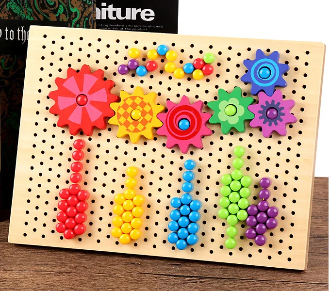 Kids Playing Creative Mushroom Nail Puzzle Flying Chess Gear Peg Board