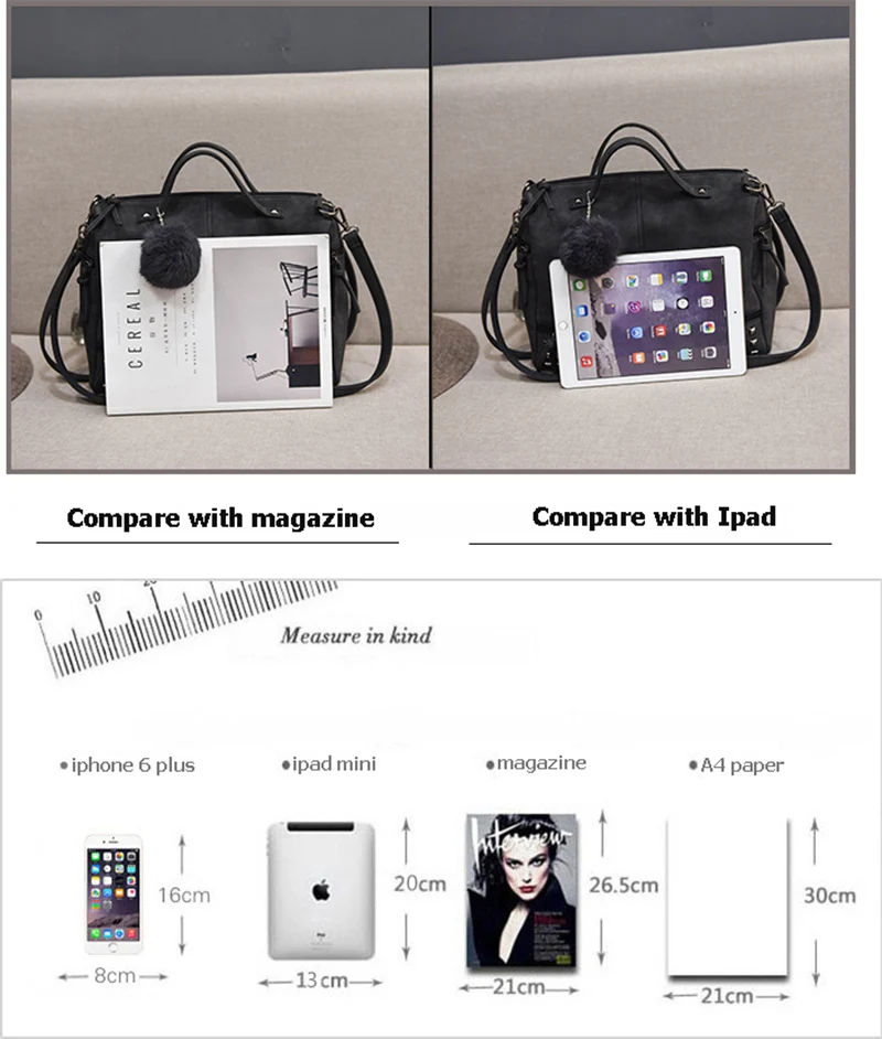 Women Shoulder Bag PU Leather Vintage Female Top-handle Bags Rivet Design Large Ladies Pompon Handbags Girls Bags Bolsa SS0344 (5)