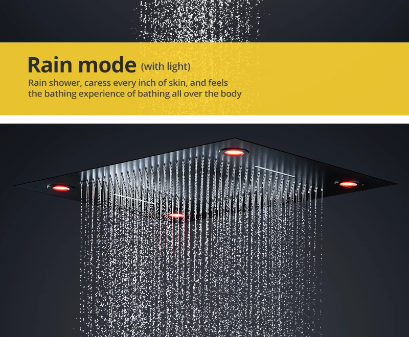 Multi-Function Shower Set Led Remote Control Light Black Brass Shower System (10)