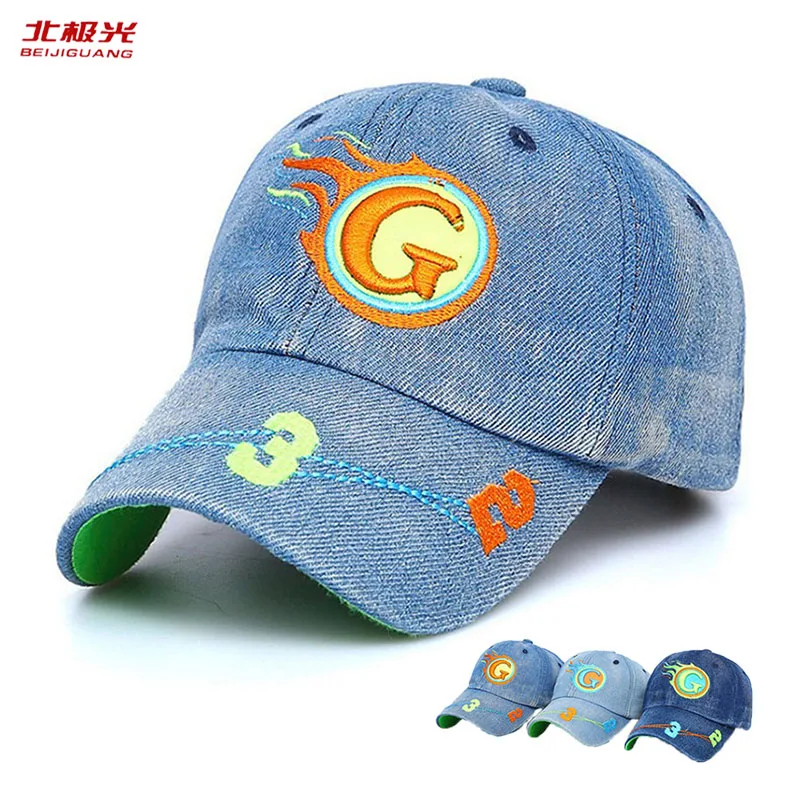 Children Baseball Caps Boys Girls Denim Letter Embroidered Snapback Hat