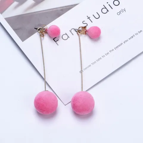 Statement Red Black Fashion Plush Ball Earrings For Women Korean Velvet Round Tassel Long Earrings Gift Jewelry