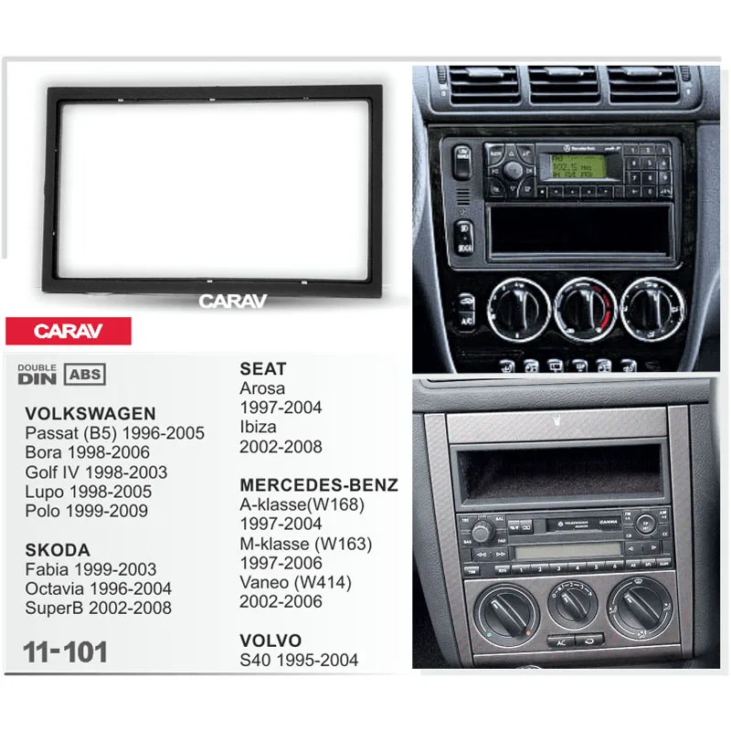 Двойной Дин фасции Для MERCEDES BENZ VOLKSWAGEN SKODA SEAT Arosa VOLVO радио DVD стерео панель тире