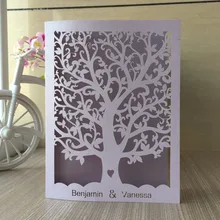 50 шт. белого золота Свадебное приглашение из бумаги Лазерная резка Древа любви; дизайн для дней рождения и вечеринок inviti Matrimonio индивидуальные имена
