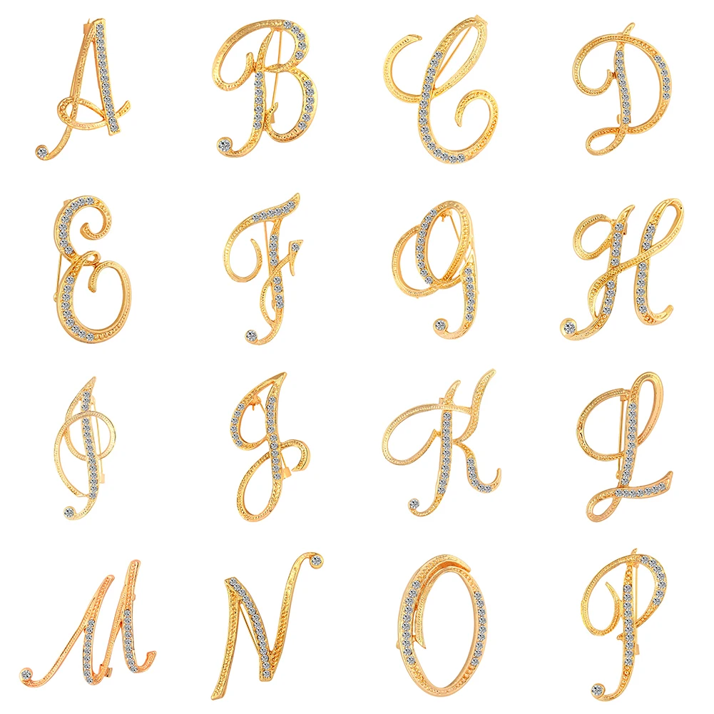 

2017 New 1 Pc Fashion Unisex Rhinestone English Letters Alphabet A-Z Brooch Pin Ornament
