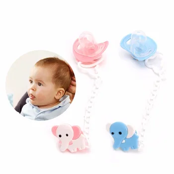 

Cute Baby Elephant Soother Pacifier Clip Beads Silicone Chew Nipple Strap Chain