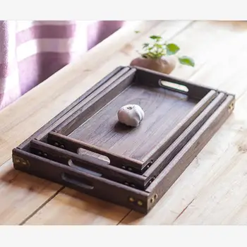 

Japanese Plate Coffee Color Wooden Tray Wooden Tea Tray Rectangular Wood Hotel Tray Fruit Dessert Dishes For Kitchen Utensils