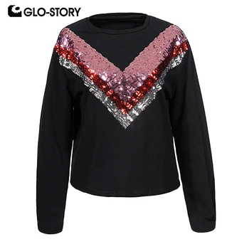 

GLO-STORY 2018 Fashion Women Sequin Pullover Sweatshirts Long Sleeve O-Neck Autumn Female Tops WPU-7487