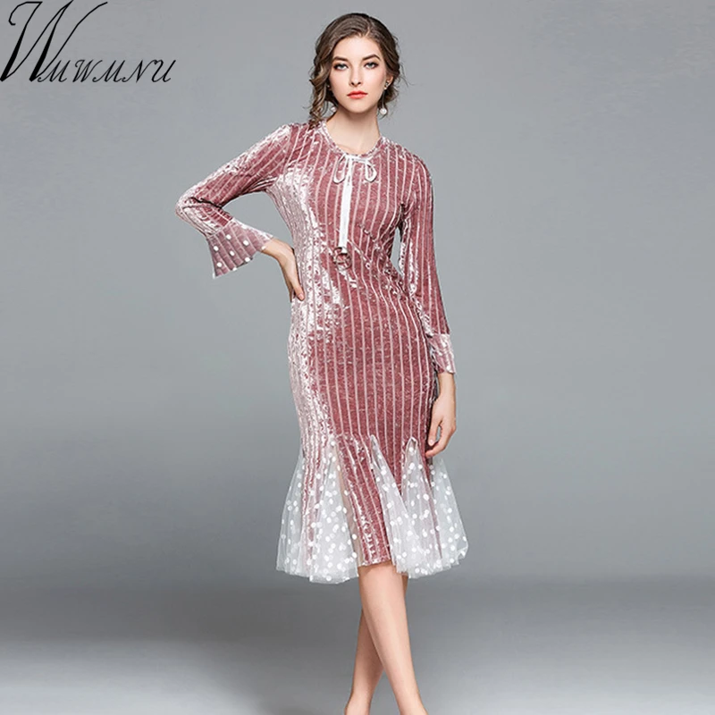 Wmwmnu 2017 winter velvet patchwork lace Dress Women's Clothes  Dress Vintage sexy Party Dresses lady elegant slim Dress