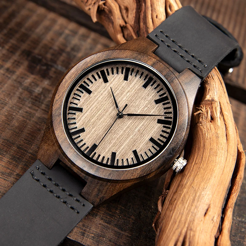 BOBO BIRD Fashion Classic Men Wood Watch Ebony Handmade Quartz Wristwatch Timepiece Best Gift erkek kol saati In Box L-F08