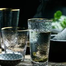 Ins позолоченная окантованная кружка с молотком, бессвинцовое Хрустальное стекло, чашка для холодных напитков, фруктовый сок стекло для коктейлей Золотой узкий стакан для сока