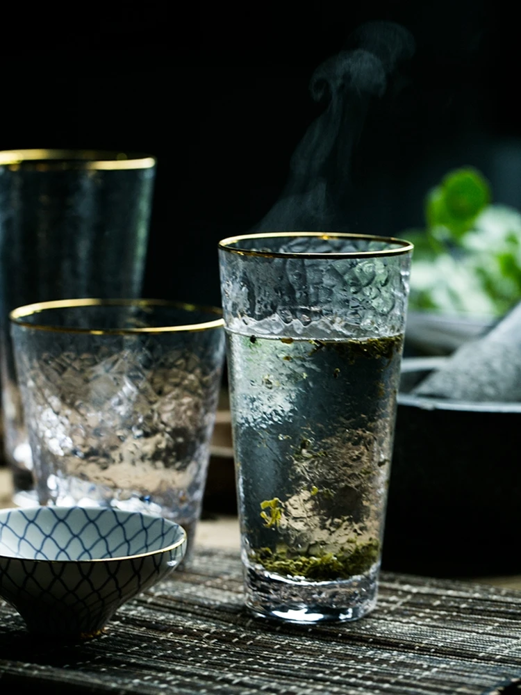 Kopen Ins gilt randen hamer cup, loodvrij kristalglas, koud drankje cup, vruchtensap glas cocktail glas gouden slanke cup voor sap