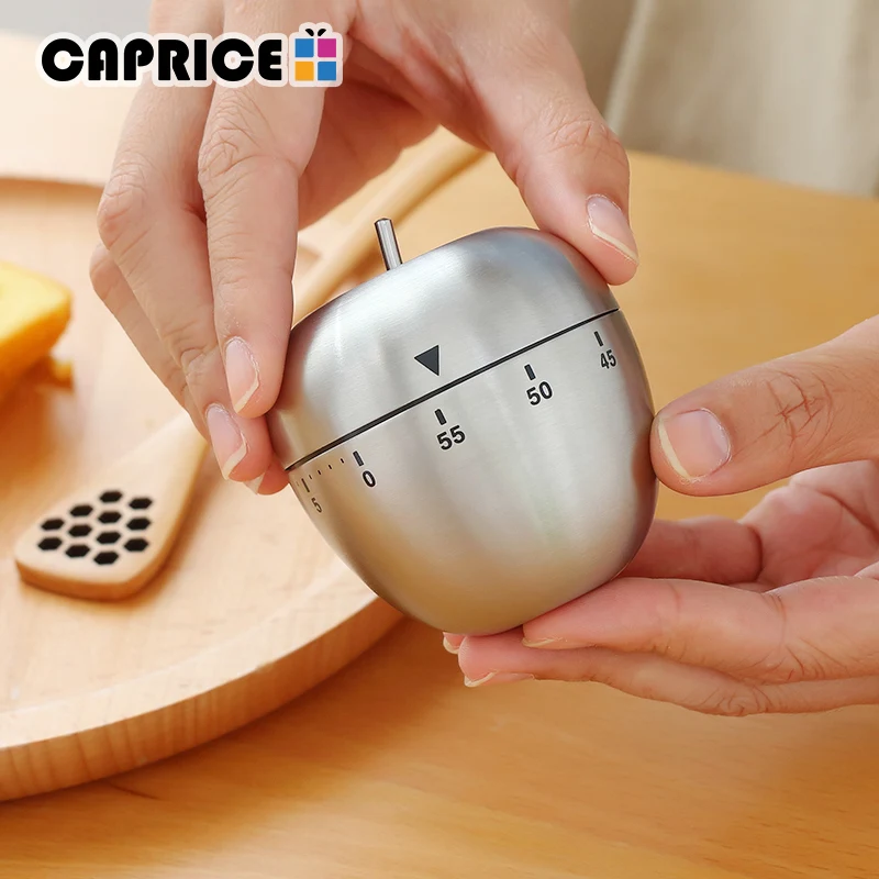 

Stainless Steel Kitchen Timers Stopwatch Apple Mechanical Countdown Alarm Cooking Timing Tools 60 Minutes Ring Timer BXGJSQ-PG