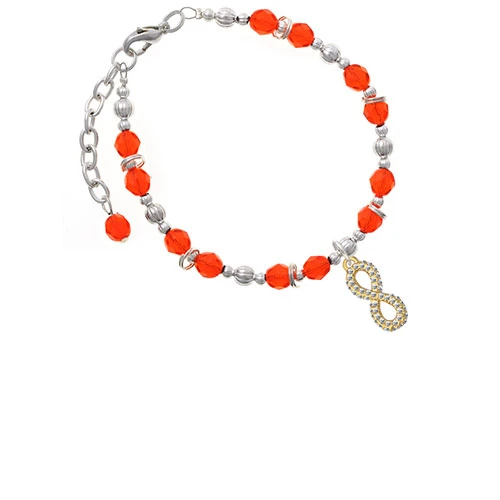 Goldtone Crystal Infinity Sign Orange Beaded Bracelet