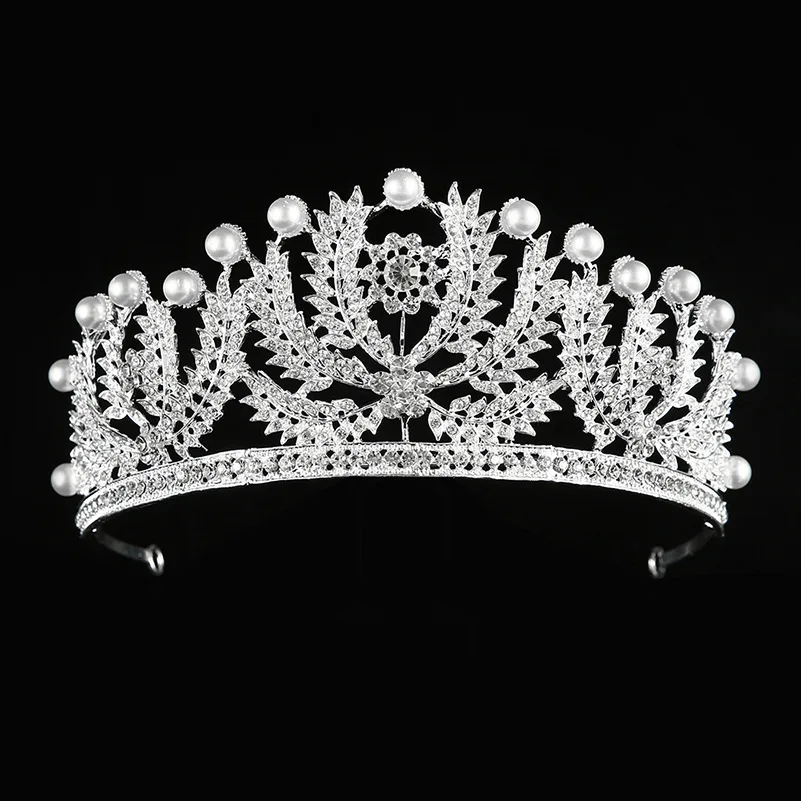 

KMVEXO Baroque Crystal Crown Princess Prom Tiara Wedding Bridal Pearl Hair Jewelry Accessories Quinceanera Pageant Crowns Gift