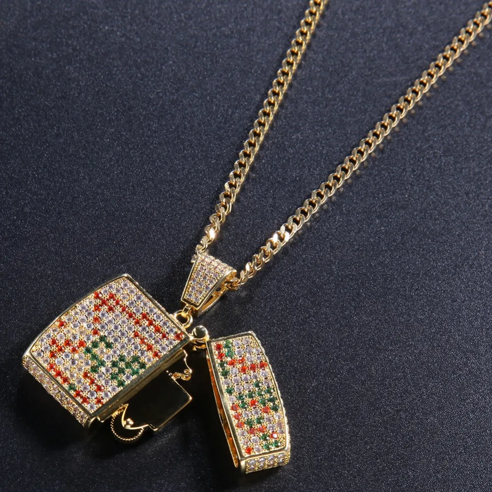 

Hip Hop 3 Colors AAA CZ Stones Paved Bling Ice Out Gold Color Cigarette Lighter Pendants Necklace for Men Rapper Jewelry Gift