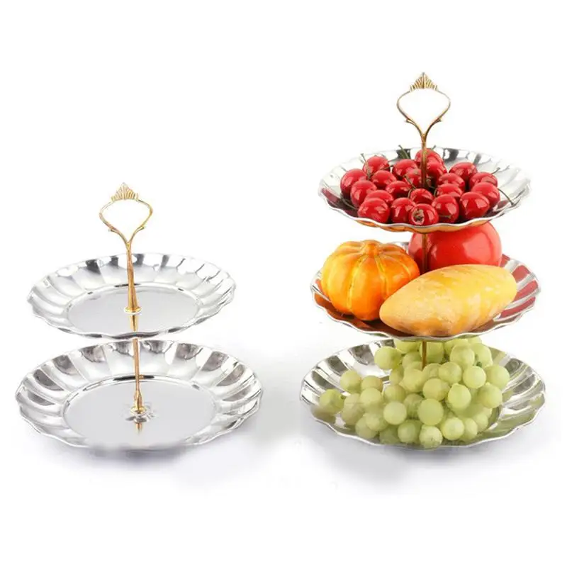 Sliver Gold Fruit Plates Stand Pastry Tray Candy Dishes Cake Desserts 2