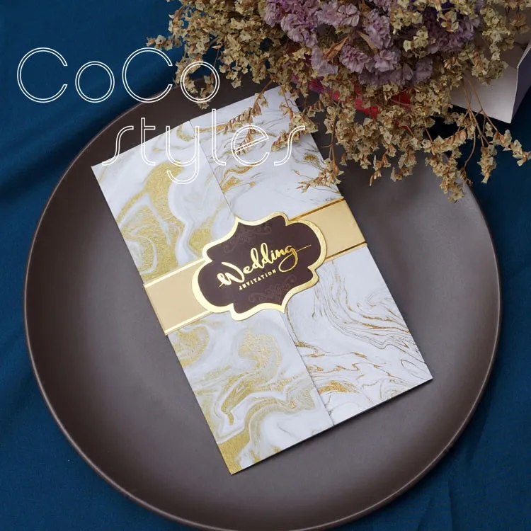  Cocostyles custom luxury white gold design invitation card with tracing paper envelope for royal we - 32890510614