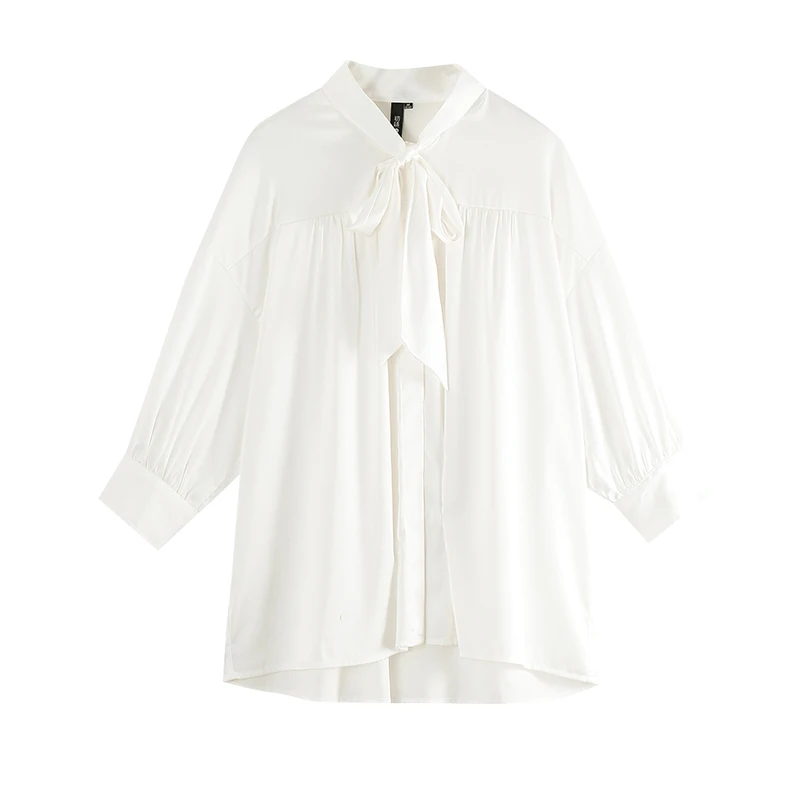 Toyouth, корейский стиль, шифоновая женская блузка на шнуровке, воротник три четверти, рукав с буфами, для работы, Офисная Женская блузка, рубашка - Цвет: White