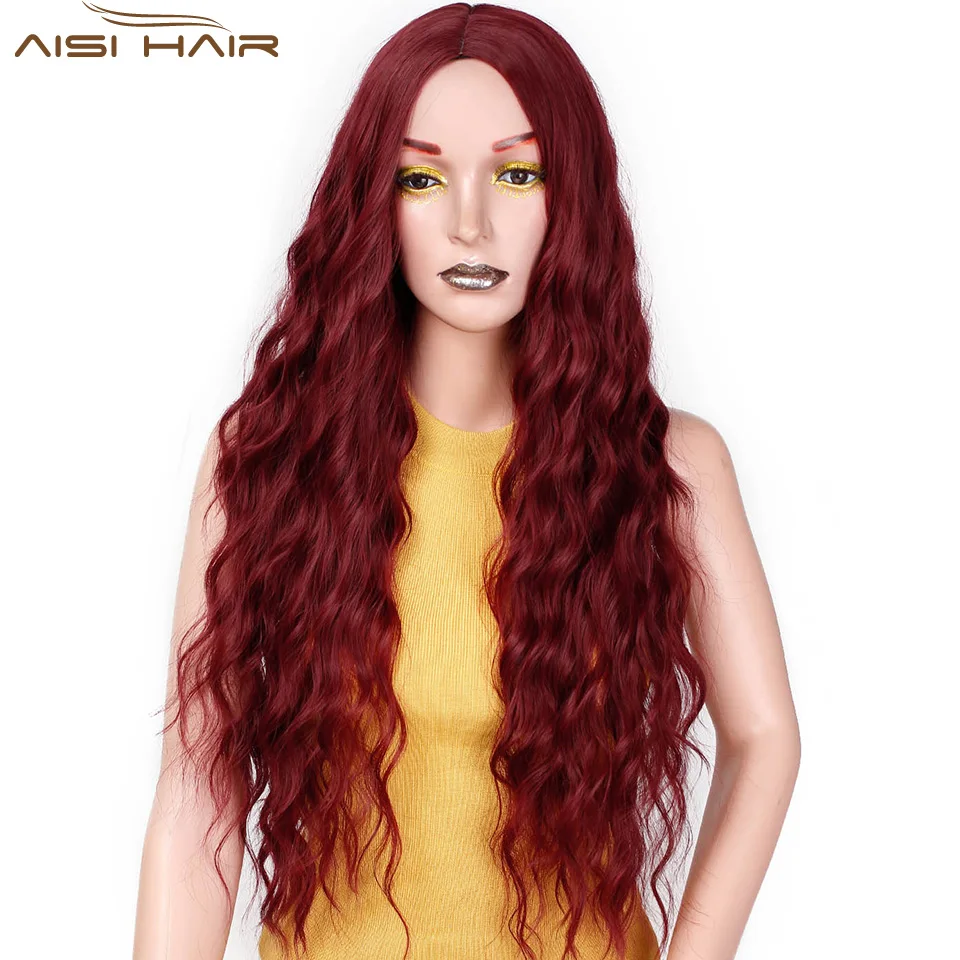 

I's a wig 30" Synthetic Red Black Dark Brown and Ombre Blonde Hair Long Wigs for Women