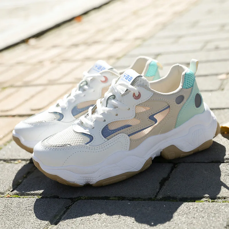 

2019 New Women Sneakers Thick Bottom Sole Ladies Cushioning Shockproof Platform Shoes Fashion Breathable Chunky Dad Sneakers