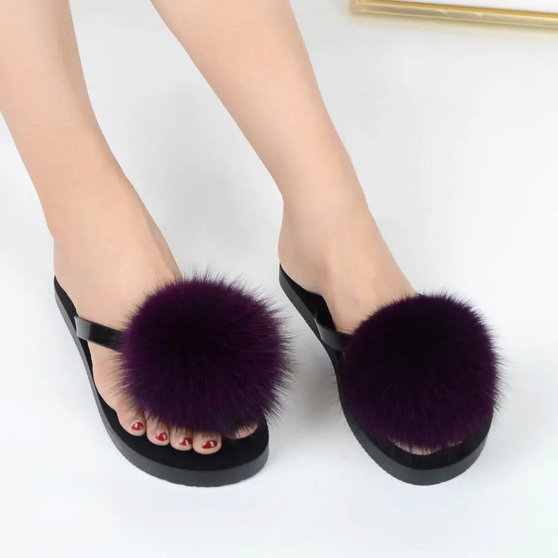 women slippers fox fur pompom (15)