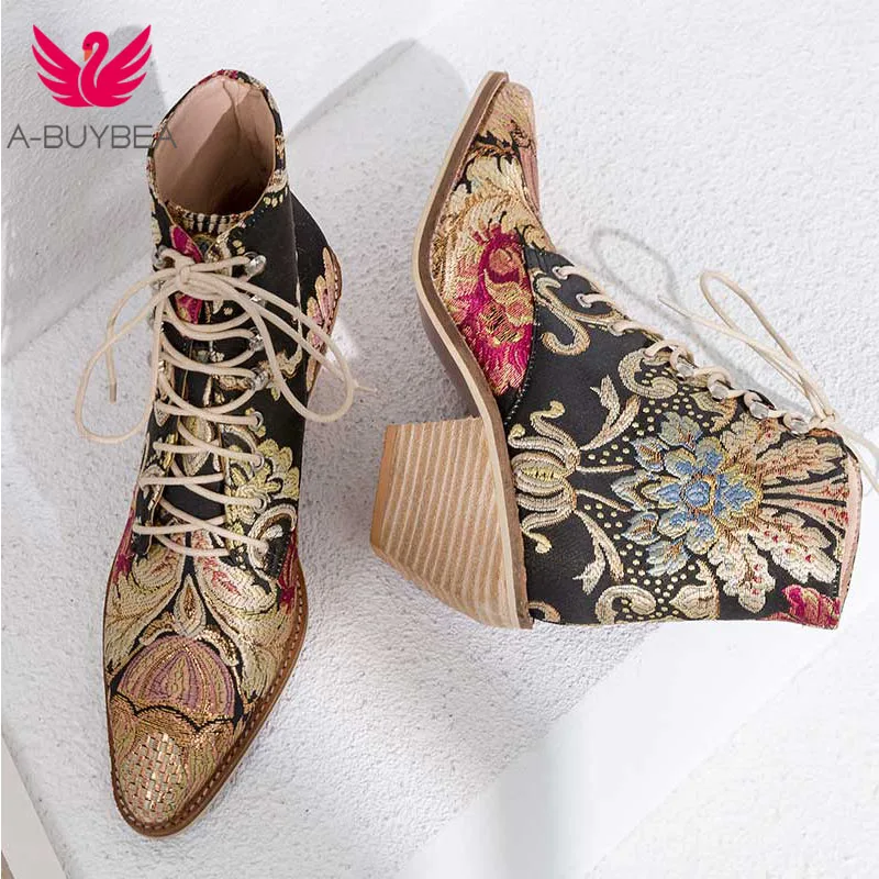 lace up stacked heel booties