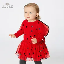 DB11733 dave bella/осеннее милое платье принцессы в горошек с бабочками для маленьких девочек детское модное праздничное платье одежда в стиле Лолиты для маленьких детей