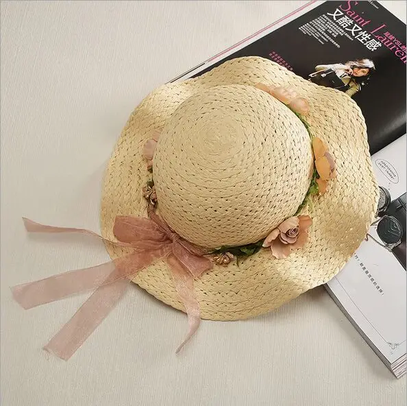 2017 summer Hot Cute Flower Decorate women Baby Girls Children Hats Sun Beach Caps For Summer 4 Colors For Choose Beach hat
