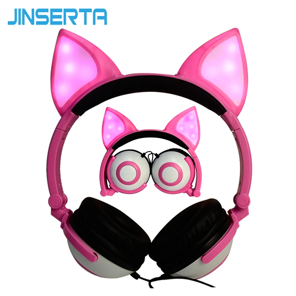 JINSERTA Cute Kids Headphone Glowing Ear Headset with 3 5mm Audio Jack for Children Cat Headphones Christmas Birthday Gift
