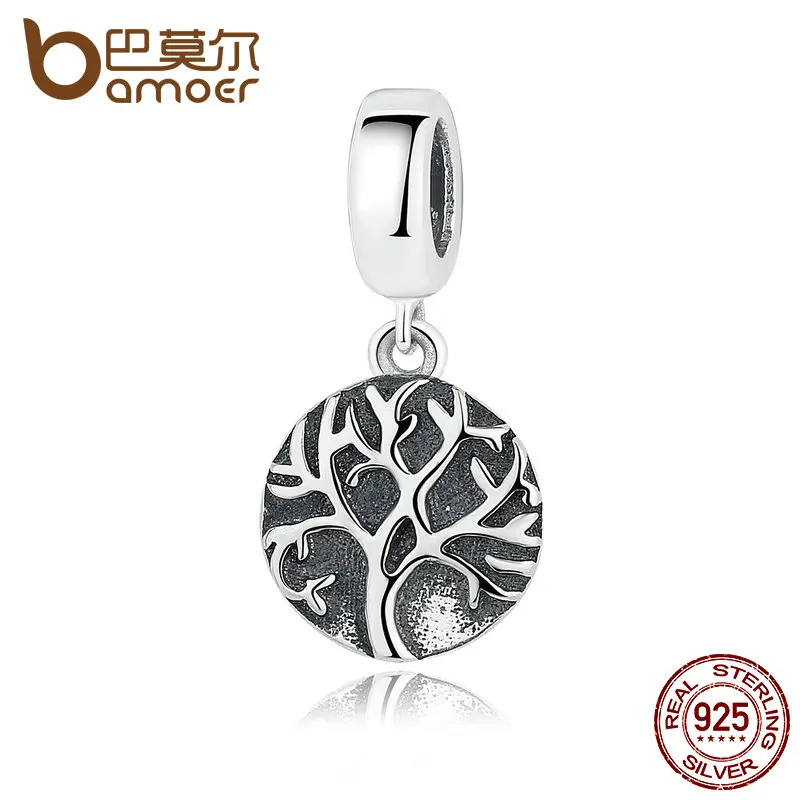 

BAMOER 925 Sterling Silver High Quality Round Shaped Pendant Charms fit Women DIY Bracelets Fine Jewelry SCC037