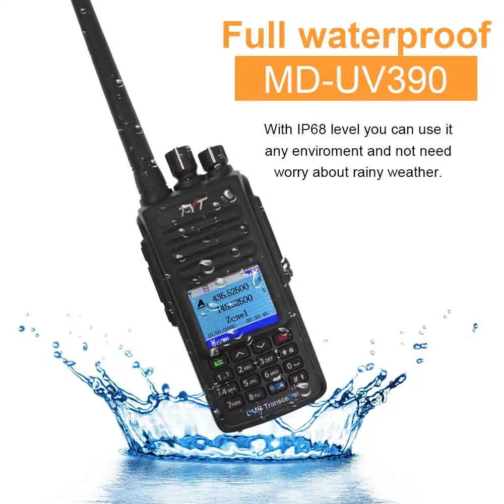 TYT MD-UV390 DMR радиостанция 5 Вт 136-174 МГц и 400-480 МГц рация MD-390 IP67 Водонепроницаемый двойной раз Dlot цифровое радио