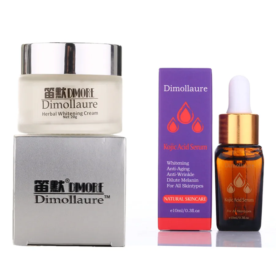 

Dimollaure Effective Whitening Cream And Kojic Acid Serum Remove Freckle Melasma Pigment Melanin Sunburn Acne Scars Dark Spot