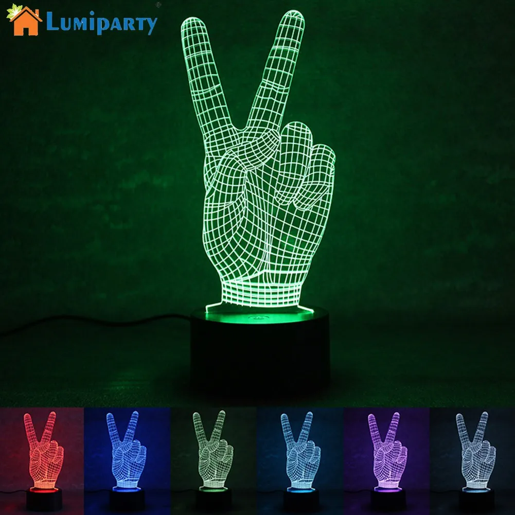 

LumiParty 3D Creative Panel Acrylic Gesture V Shape USB Color Charging LED Night Light Halloween Lamp include Base jk30