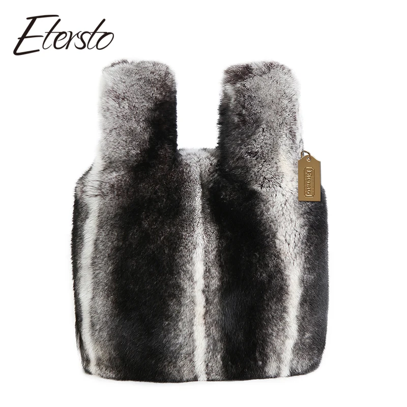 Beste 2017 Nieuwe Hele Stukken Real Rex Konijnenbont Handtas Voor Vrouwen echt Bont Tassen Luxe Winter Handtas Hoge Kwaliteit Bont Tassen Voor Lady