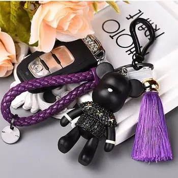 

Bomgom Tassels Cartoon Popobe Gloomy Bear Keychain Cute Bag Charm Holder Leather Straps Key Chain Key Ring Pendant Kids Toy F34
