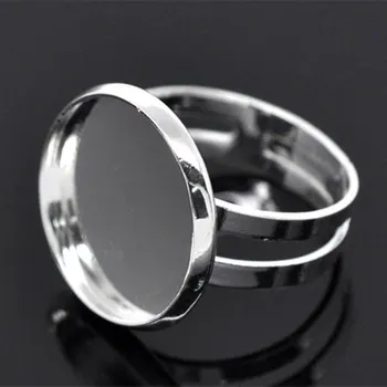 

50Pcs Silver Plated Adjustable Rings Blank Bagues Reglables Round Cabochon Setting Fit Cameos 16mm/18mm