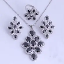 Любовный монолог роскошный черный имитация оникса ромб серебряный цвет Ювелирные наборы для вечерние кольца Размер 6 7 8 Ювелирная сумка H0295