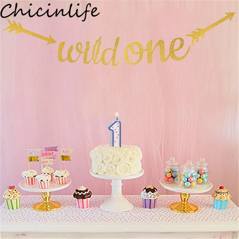 Chicinlife, 1 комплект, Золотой блестящий баннер с надписью «Wild One» для вечеринки в честь Дня рождения ребенка, знак первого дня рождения для мальчиков, украшения для девочек, принадлежности