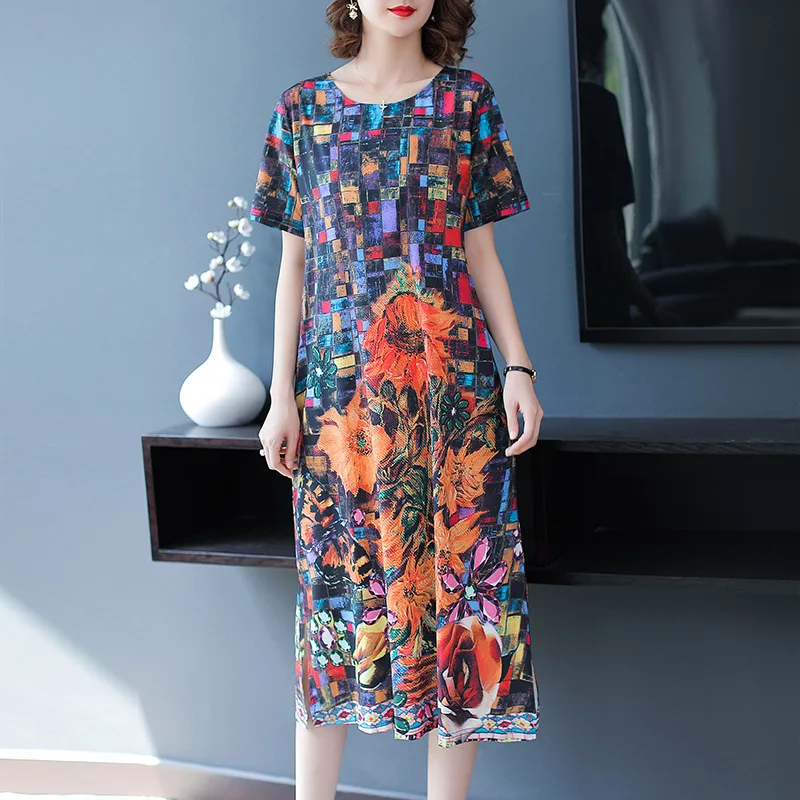 

Lguc.H Silk Summer Dress 2019 Vintage Chiffon Dress Beautiful Floral Dress Loose Large Size Fashion Beach Dresses Plus Size 3XL