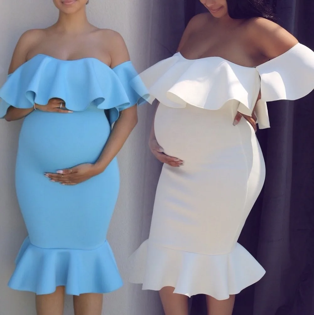 Ruffles Maternity Pregnancy Dress Photography Props Sexy Maternity Clothes For Photo Shoots Pregnant Dresses For Plus Size Women (2)