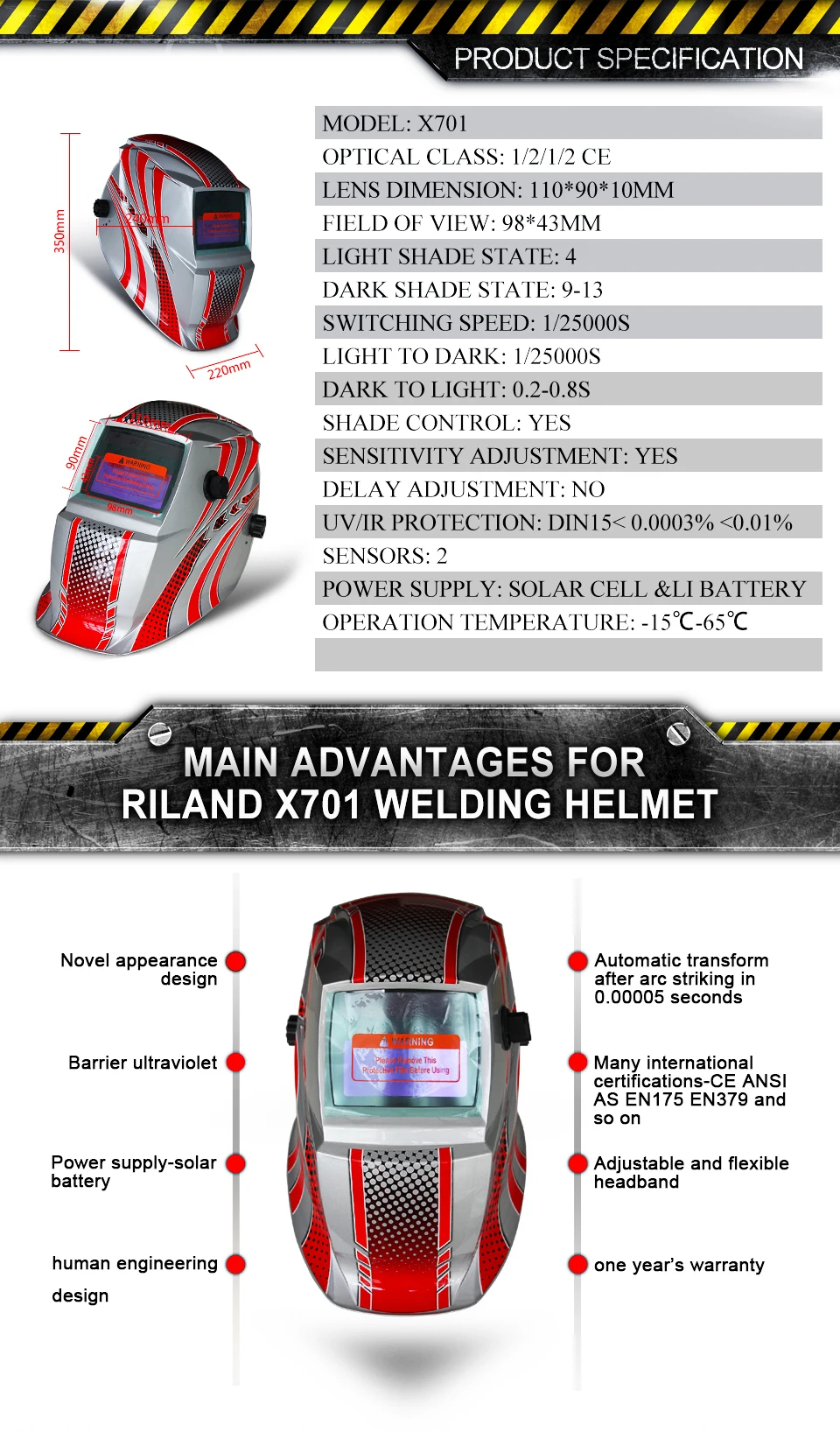 RILAND X701 Солнечная самозатемняющаяся электрическая Сварочная маска/шлем/сварочная крышка/сварочные линзы/маска для глаз сварочная бленда