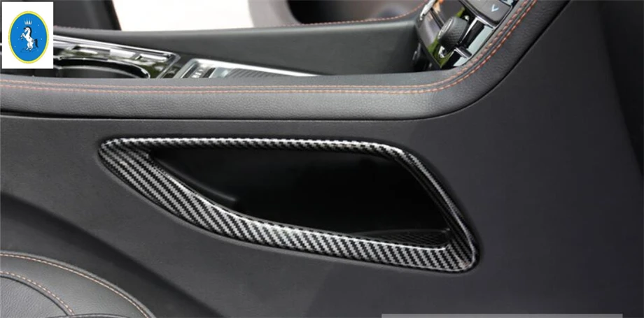 

Yimaautotrims Carbon Fiber Style Accessories Gear Shift Box Storage Grid Ring Cover Trim For Jaguar F-Pace 2017 -2018 2019 ABS