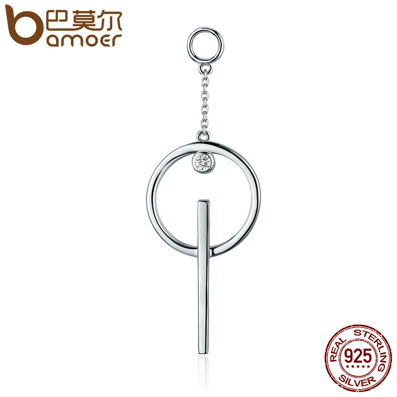 

BAMOER Popular 925 Sterling Silver Geometric Circle & T bar Long Drop Earrings for Women Fashion Sterling Silver Jewelry SCE083