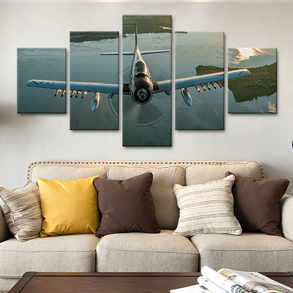 

Home Decor Canvas Painting Wall Art Modular Poster 5 PiecePcs Old Plane Landscape Frame HD Printed Modern Living Room Pictures