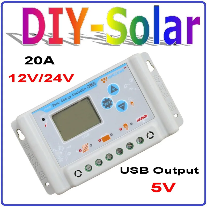 

20A 12V/24V PWM solar charge controller with 5V output USB and big LCD screen