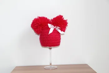 

free shippingHAND CROCHET / KNIT NEWBORN BABY GIRLS DOUBLE POM POM BEANIE HAT PHOTO PROP GIFT size:0-1m,3-4m