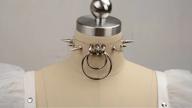 Handmade 100% Brand Romantic Punk Gothic Long Spikes Velvet Choker Hanging With Double O Round Clear Collar Transparent Necklace 7