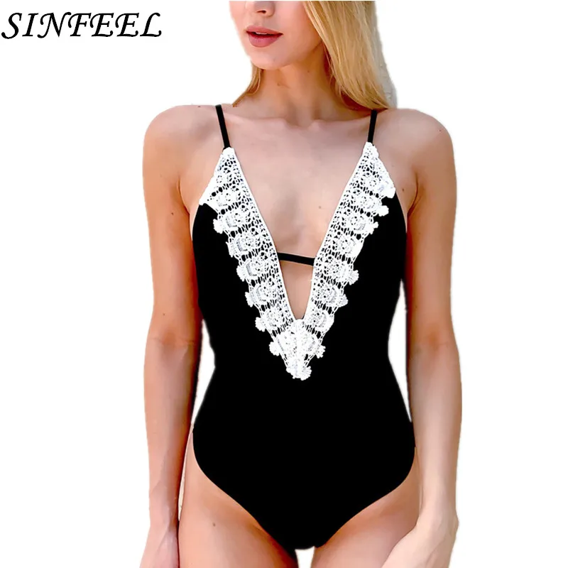 

SINFEEL Sexy Lace Bodysuit Women Sleeveless 2018 Summer Beach Playsuit Backless Short Rompers Womens Jumpsuit Club Body Femme